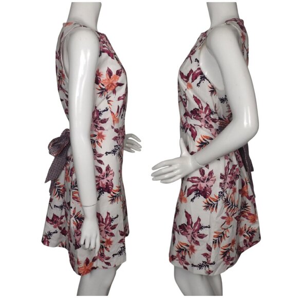 CREMIEUX Dress, 14, Floral, Accent Sash/belt, Sleeveless, White/Purple - Picture 11 of 13